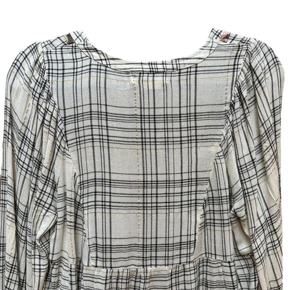 Anthropologie Top Blouse Darlene Long Sleeves Plaid Floral Bohemian Babydoll SM - Picture 7 of 9